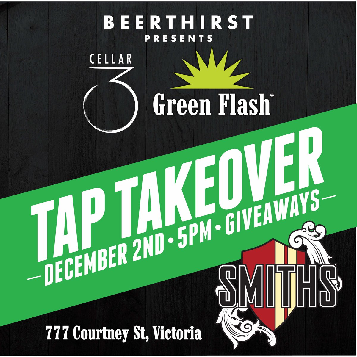 Smithspub's tweet photo. Known for IPAs & just great beer 🍻TapTakeOver🍻 w/ @GreenFlashBeer + #cellar3 presented by @Beerthirst Saturday Dec2 🍻 #taptakeover #yyjbeer #beernerds #yyj https://t.co/dki1VyDqFJ