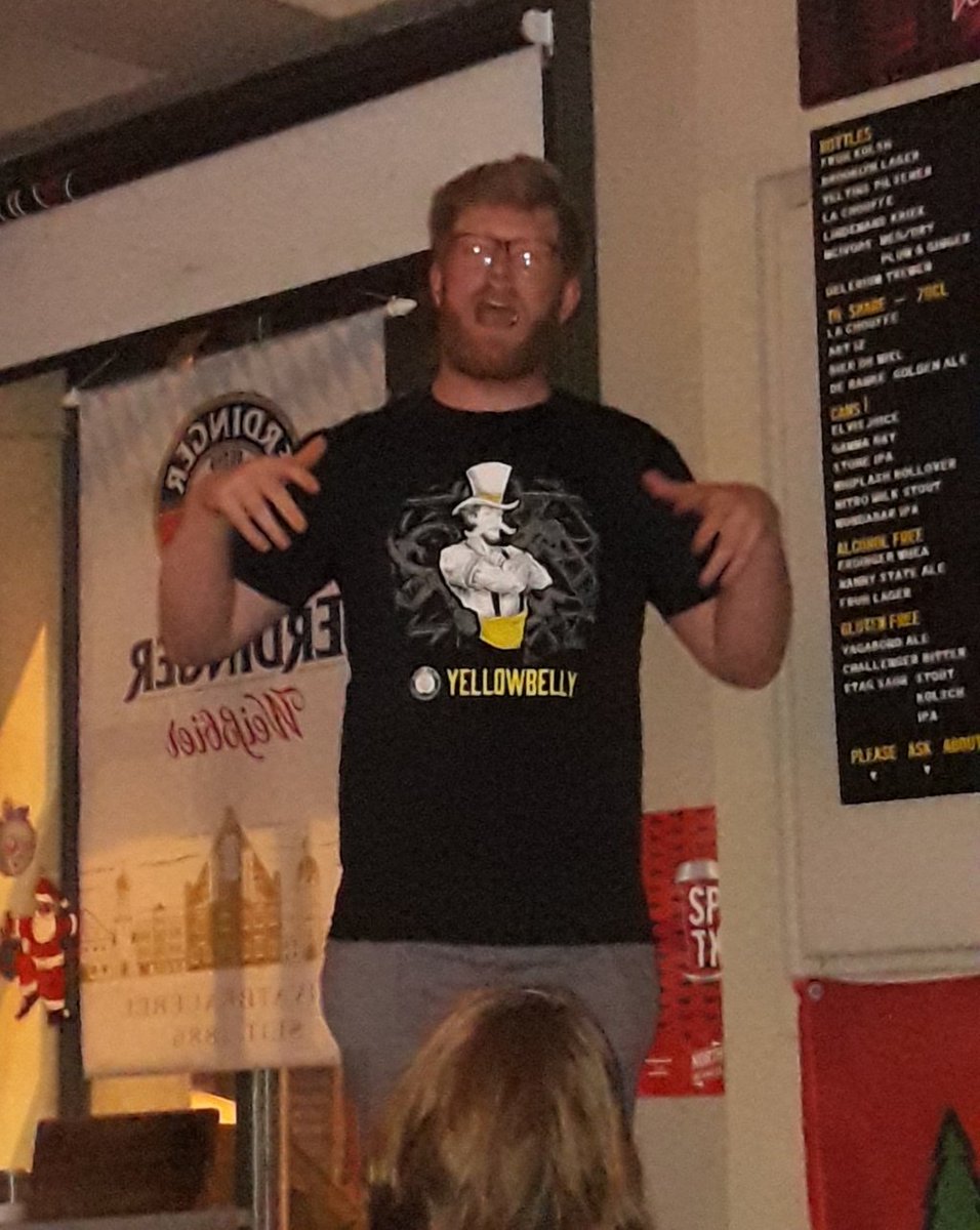 DaveOnBeer's tweet photo. @YellowBellySham ๐ค ๐ talking about the excellent #caskattack beer from @YellowBellyBeer at @blacksheepdub tonight. I'm on the Snooze Button right now; a very tasty breakfast stout I'm hoping will be bottled. Or canned, cos cans is the future and stacking bottles is hard. https://t.co/iFho7j2QUL