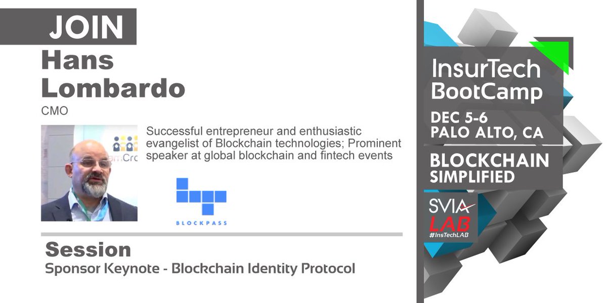 SVIAccelerator's tweet photo. Join Hans Lombardo of @BlockpassOrg at #Blockchain BootCamp | Reg. Here https://t.co/yVGPrDTHVz #InsTechLAB | #Identity #Security #InsTech https://t.co/7HW2AcKln9