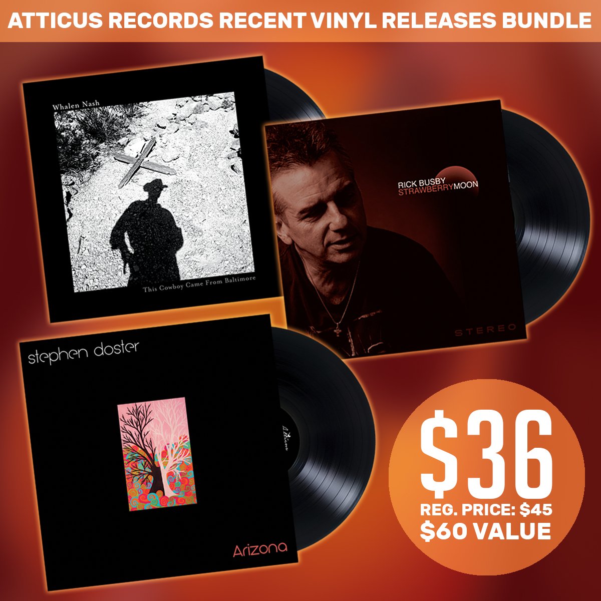 atticusrecords's tweet photo. Vinyl collectors rejoice! Save an additional 20% off all of our music bundles for this week only, including our recent releases vinyl bundle, featuring music from Rick Busby, Stephen Doster, and Whalen Nash! Visit https://t.co/tezkCclnDs to start shopping. https://t.co/RgHrgCV5gr