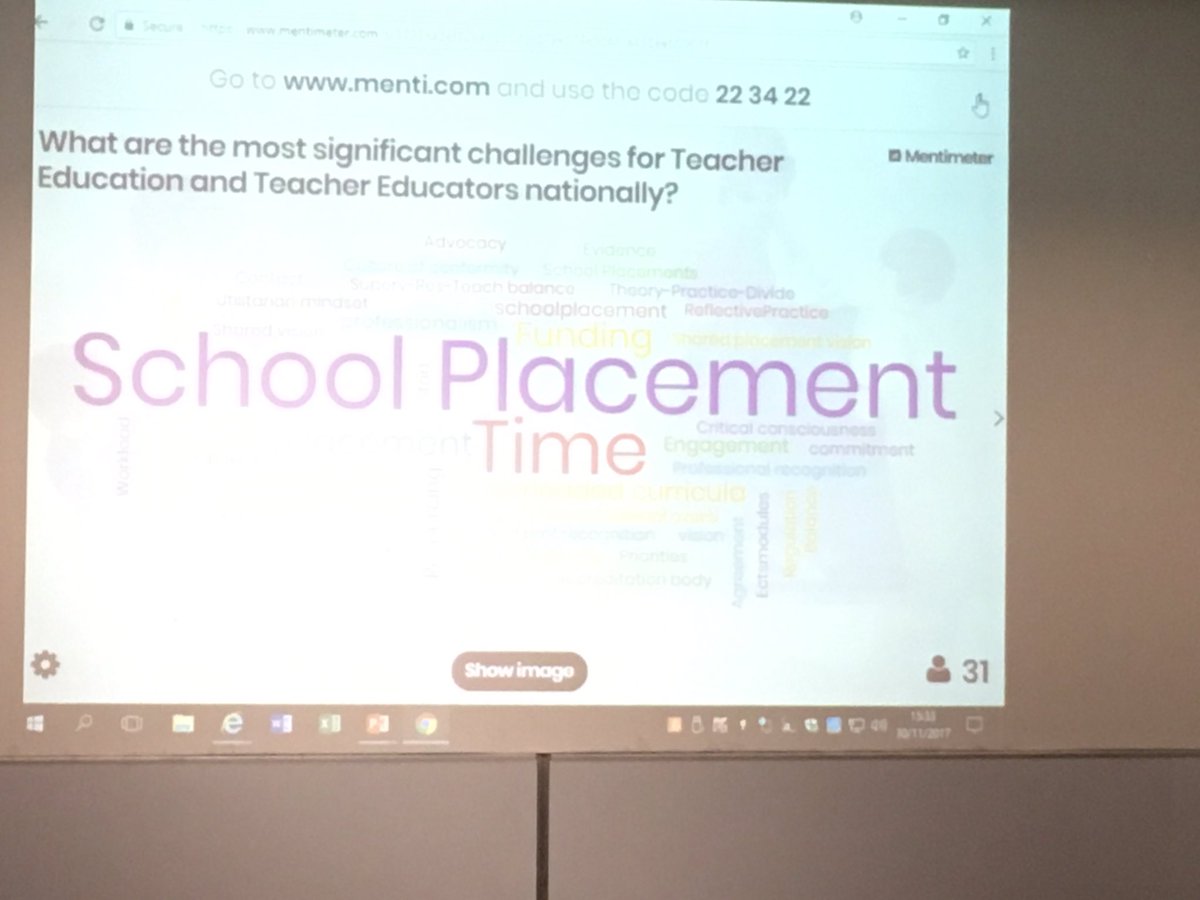 OflahertyJoanne's tweet photo. @melanienidhuinn asks and receives real time response to 'what are the most significant challenges for TE and teacher educators' #irishted @PessLimerick @SchoolOfEd_UL https://t.co/QMjbttaxgV
