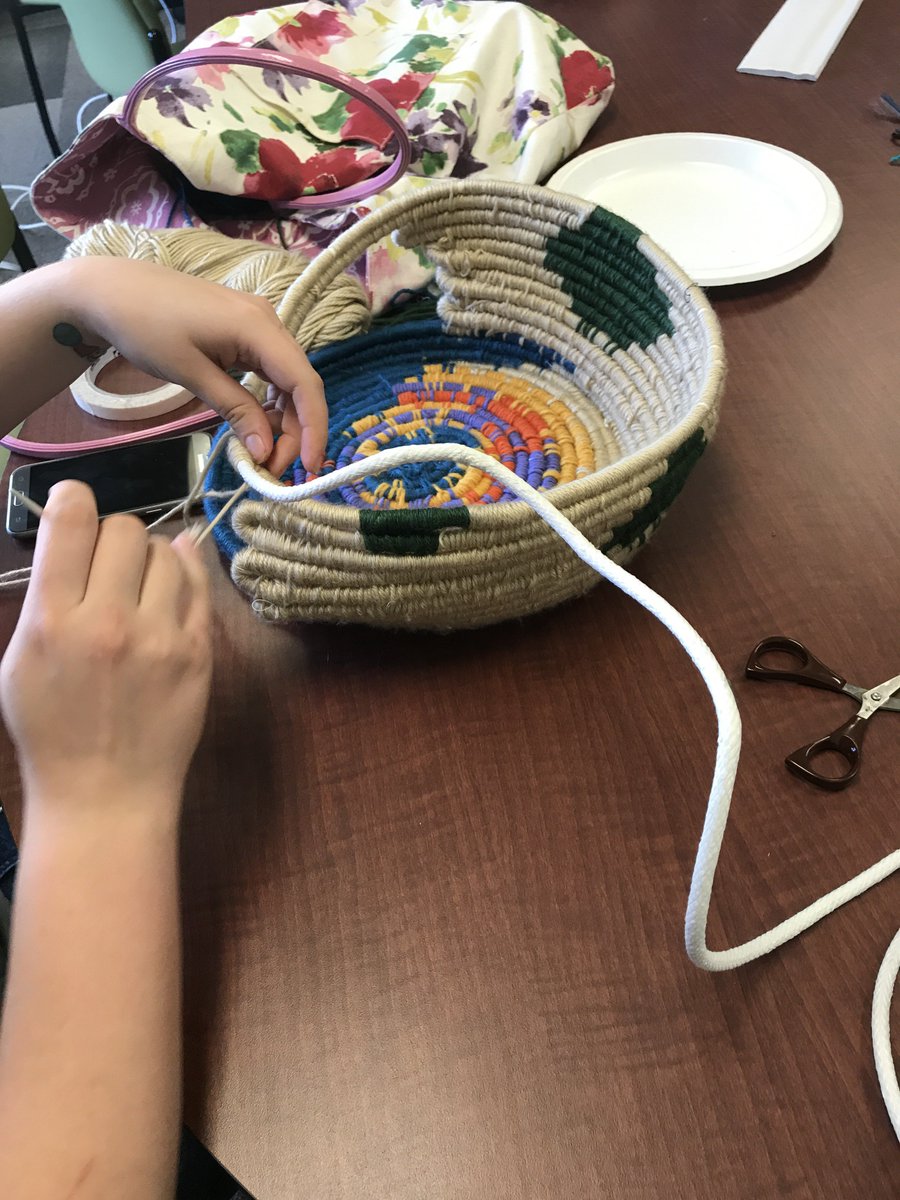 KStateArtDept's tweet photo. Fiber art students have been creating large scale baskets in studio this week. You don't have to be an art major to take an art class! Come create with us. #KState #artdept #wovenbaskets #art #fiberart #ART300 https://t.co/S7lzFYRm29