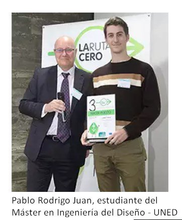 UNED's tweet photo. Premio “La Ruta Cero” a Pablo Rodrigo Juan, estudiante del #Máster de #Ingeniería del Diseño por “fomentar el debate y generar ideas y soluciones que ayuden a conseguir un transporte y una movilidad sostenible” https://t.co/ibxyzyVHvJ @itene @laruta0 #SomosUNED 👏👏 https://t.co/i11Krn8YyH