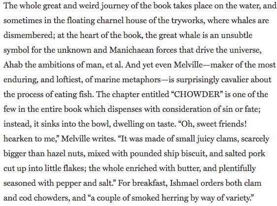 swordsjew's tweet photo. one of my favorite parts of moby-dick is when Melville just gets TOTALLY horny for chowder and entitles a whole chapter "CHOWDER" and i wrote about it https://t.co/2bRucTZqlD https://t.co/QV1CvByxVB