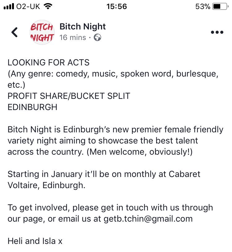 GetBitchin's tweet photo. Get in touch if you want to get involved!
#edinburgh #scotland #comedy #variety #night #bitchnight https://t.co/azqHID2jzt