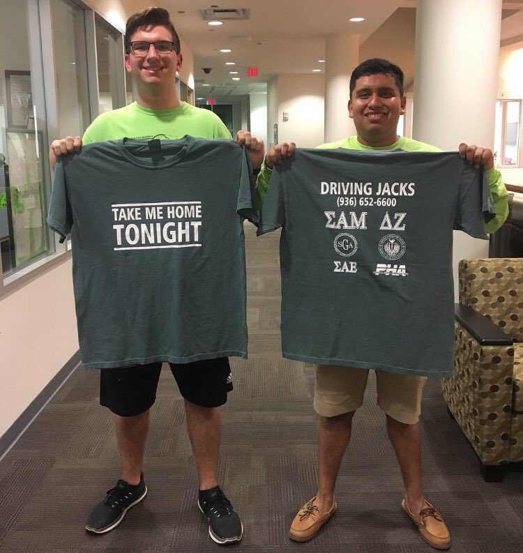 Thank you <a href="/SigmaAlphaMuSFA/">SFA Sammy</a> <a href="/SFASU_DZ/">DELTA ZETA</a> <a href="/Panhellenic_SFA/">SFASU Panhellenic</a> <a href="/SFA_SGA/">The SGA at SFA</a> <a href="/SAETexasPhi/">SFA Sigma Alpha Epsilon</a> and <a href="/SFAPurpleHaze/">Purple Haze</a> for sponsoring these awesome shirts! They’re in, so spread the word!