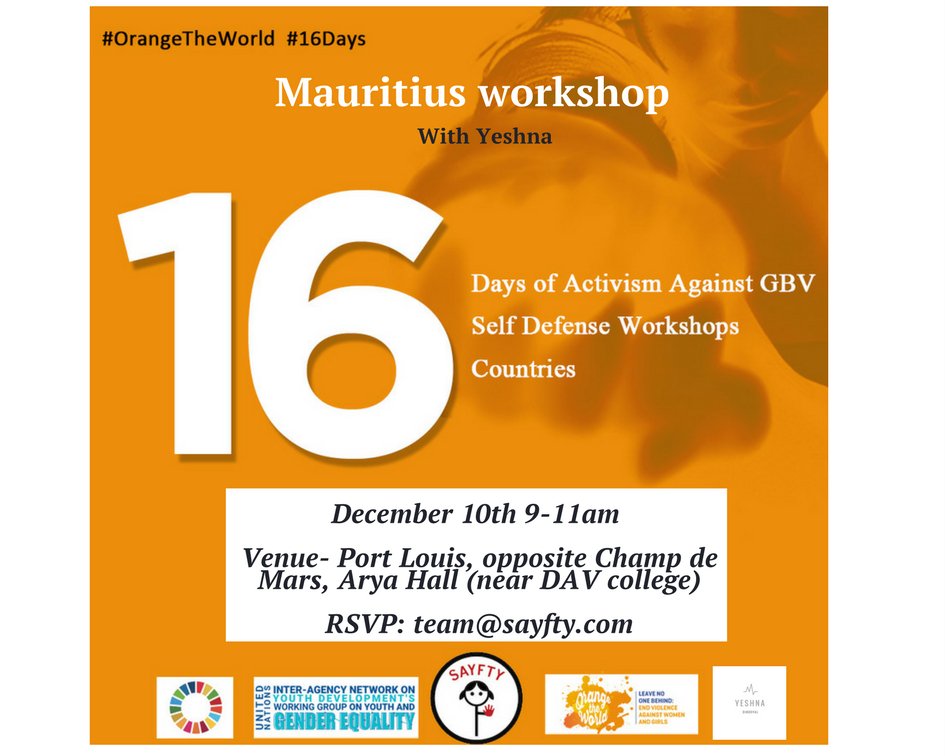 _Yeshna's tweet image. Please help us spread the word about this free self defense event
#Mauritius
Register and tell your others
eventbrite.com/e/self-defense…
#orangetheworld #16daysofactivism
Also tag anyone who would be interested