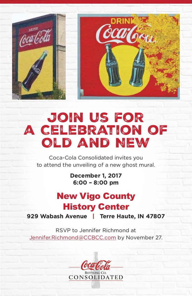 OMSarchitecture's tweet photo. #OMSarchitecture: attending @Terre_Haute_IN Historical #cocacola Wall mural unveiling at the new Vigo County History Center 12/1/17 #ccbcc https://t.co/DsdJ0B8Mub