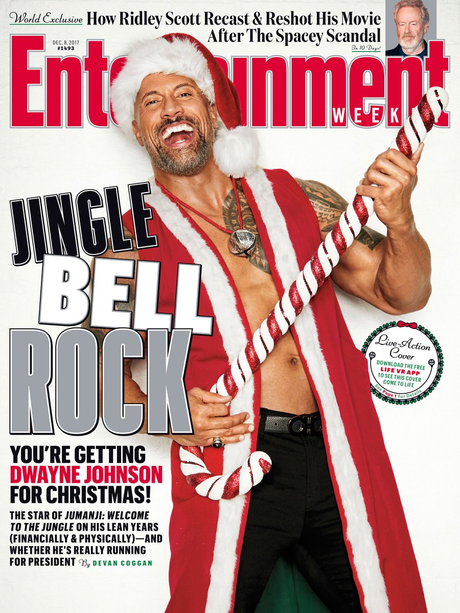 EW's tweet photo. .@TheRock sleighs Christmas! With @JumanjiMovie, Dwayne Johnson proves why he’s #DwantaClaus, Hollywood’s happiest (and hottest) harbinger of holiday cheer: https://t.co/UmWsJzvISs🎄 https://t.co/fnLLf4sqof