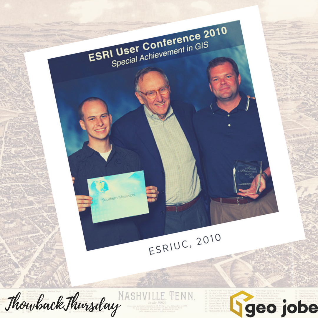 GEOjobeGIS's tweet photo. #ThowbackThursday There's our VP of Software Development, David Hansen @dhansen601 (L) with Paul Barnes @zenzannoth (R) Harrison County, MS GIS receiving Esri SAG Award from Jack Dangermond of @Esri
#TBT #arcgis #geopowered #cloudTech #mississippi 2010 ESRIUC#awards #GIS https://t.co/xwGhxg7wOV