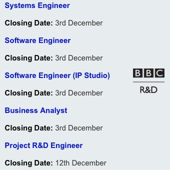 BBCRD's tweet photo. Current vacancies @BBCRD: just added another new role automating/assisting production tasks such as vision mixing using AI/machine learning: https://t.co/aUaqioAH3A
Plus! Build our IP broadcast/production trials: https://t.co/3R8V4t27Q7
All our jobs: https://t.co/KmkpYVEGVb https://t.co/WpdEfnV0I1