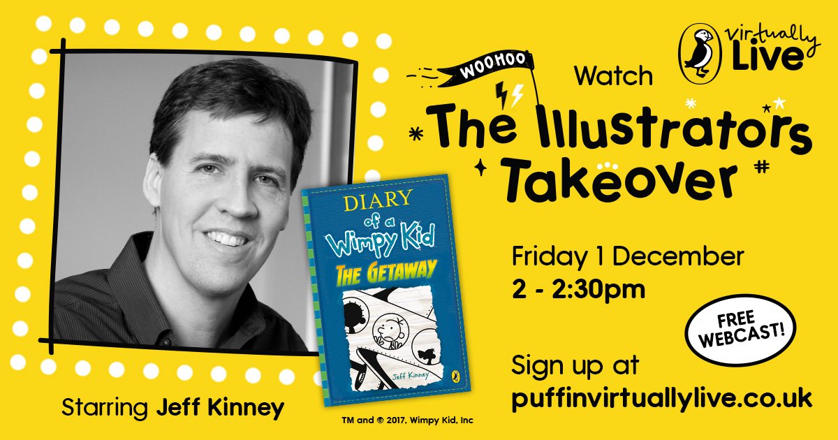wimpykid's tweet photo. Watch @PuffinBooks #IllustratorsTakeover webcast tomorrow with schools worldwide. I’m thrilled to be in it!  https://t.co/JcnkNjeoBV https://t.co/UqUWkdBDIE