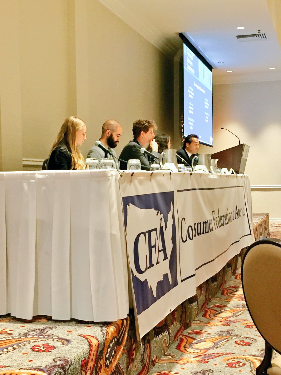 EconActionMD's tweet photo. Happy to be at #CFAFCS, listening to a panel on uncovering student loan scandals. Spoiler alert: there are a lot of scandals. #DefendStudents #KnowB4YouEnroll @nasiripour @StacyCowley @mollyhc @JeffHorwitz @DaHalperin @ConsumerFed https://t.co/9qmgYde828