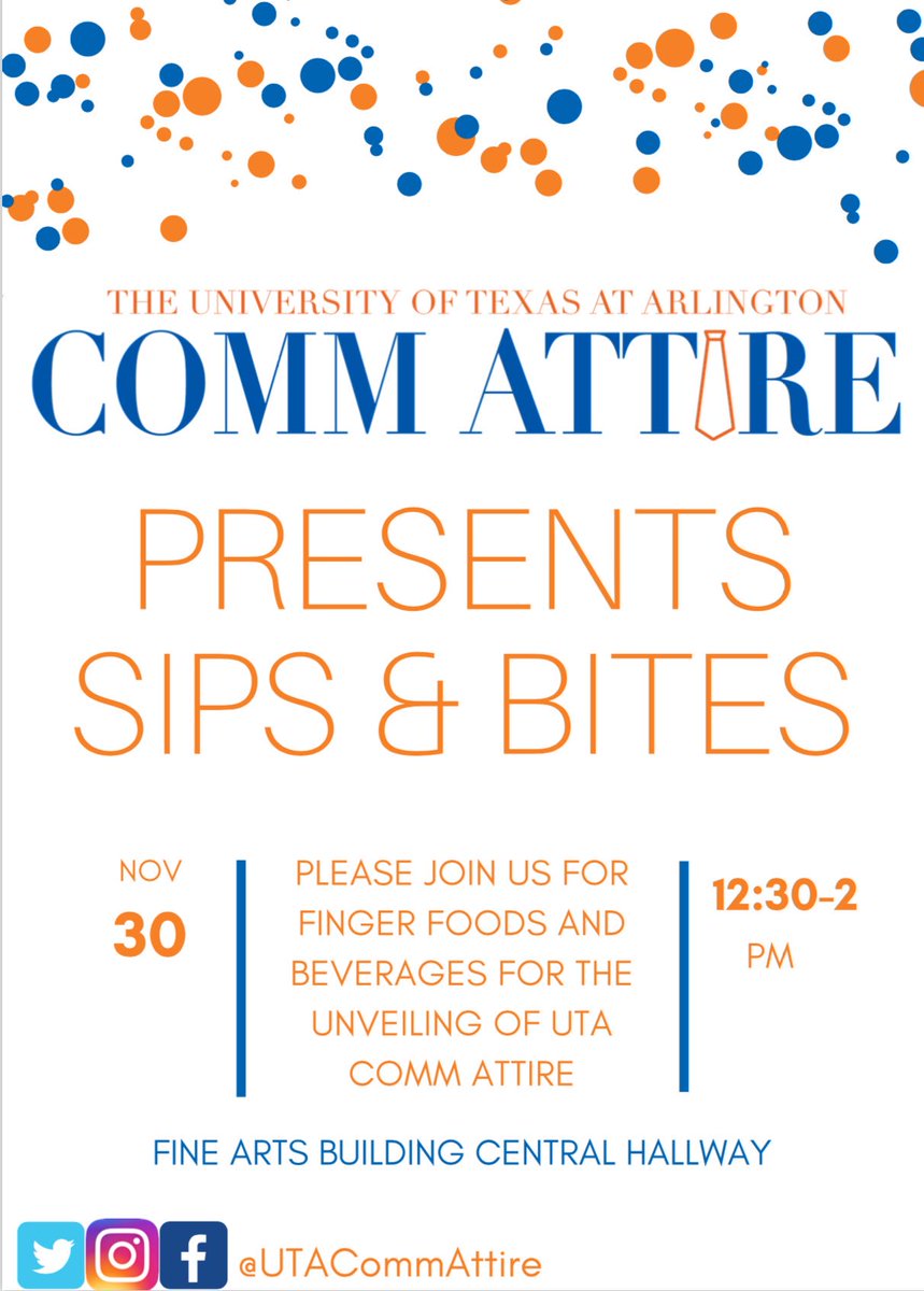 FreeFoodatUTA's tweet photo. @utacommattire is revealing their hard work@12:30! A lack of professional clothing shouldn't be what holds you back from success. Check out the #freefood as a bonus! #UTA #dreamcity #communitythatcares #food #college #freefoodatUTA https://t.co/597b52XsyS