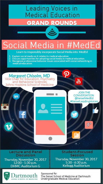 DartmouthHealth's tweet photo. Looking forward to the presentation by @whole_patients about the use of social media in #MedEd as part of the #GeiselLeadingVoices Grand Rounds. The LIVE link will be https://t.co/8VrWU04Wvz if you'd like to follow along at 12 EST today. #HCSM #mcsmn https://t.co/iWpD4tGVUR