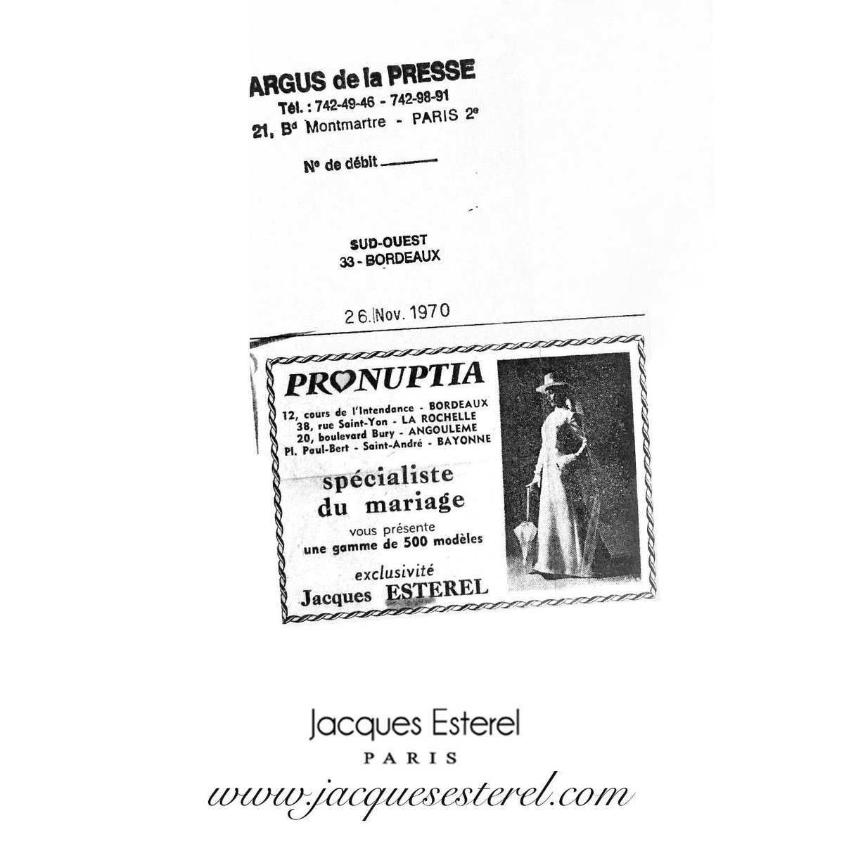 JacquesEsterel's tweet photo. .A.R.C.H.I.V.E.S.
ROBES DE MARIEES by JACQUES ESTEREl pour PRONUPTIA
#robe #robedemariee #pronuptia @pronuptiaparis @jacquesesterelparis #pariscapitaledelamode #fashion #archives #vintages #france #madeinfrance #jacquesesterel #année70 #argusdelapresse #presse #bordeaux #paris https://t.co/Kupe04NHPK