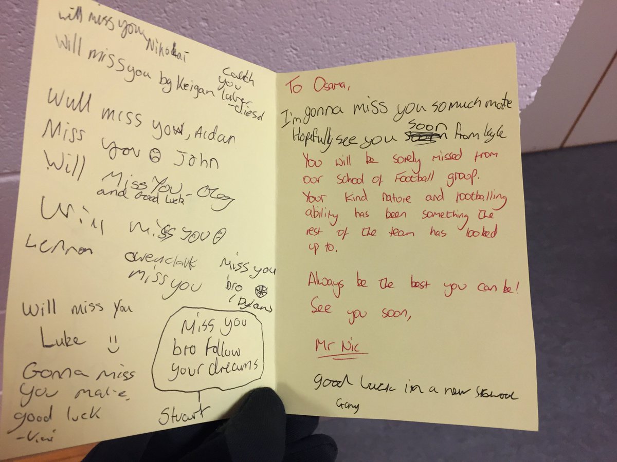 Proud that our S2 School of Footballers are showing their SoF Values as well as our GHS school
values. Some heartwarming words penned for Osamas good luck board #SchoolofFootball #supportingsuccess #GHScorevalues #mutualrespect #beingvalued