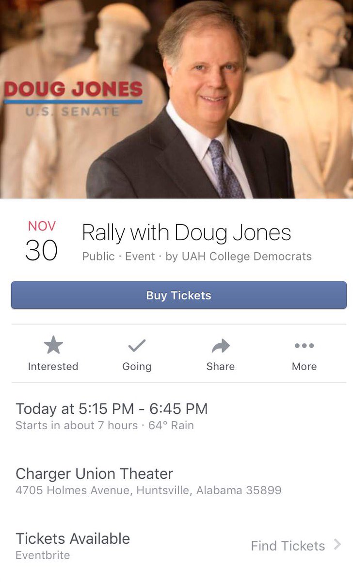 AUdebm's tweet photo. 💥TODAY! November 30!@GDouglasJones in Huntsville!
💥5:15 PM - 6:45 PM 💥

💥Show Up &amp; Show Your Support! 
💥#DougJonesForSenate 
💥https://t.co/Ol7cyVczJx

Tell ALL your family, friends, &amp; neighbors! 

UAH - Charger Union Theater
4705 Holmes Avenue
Huntsville, Alabama 35899 https://t.co/yT8xNiGcRf