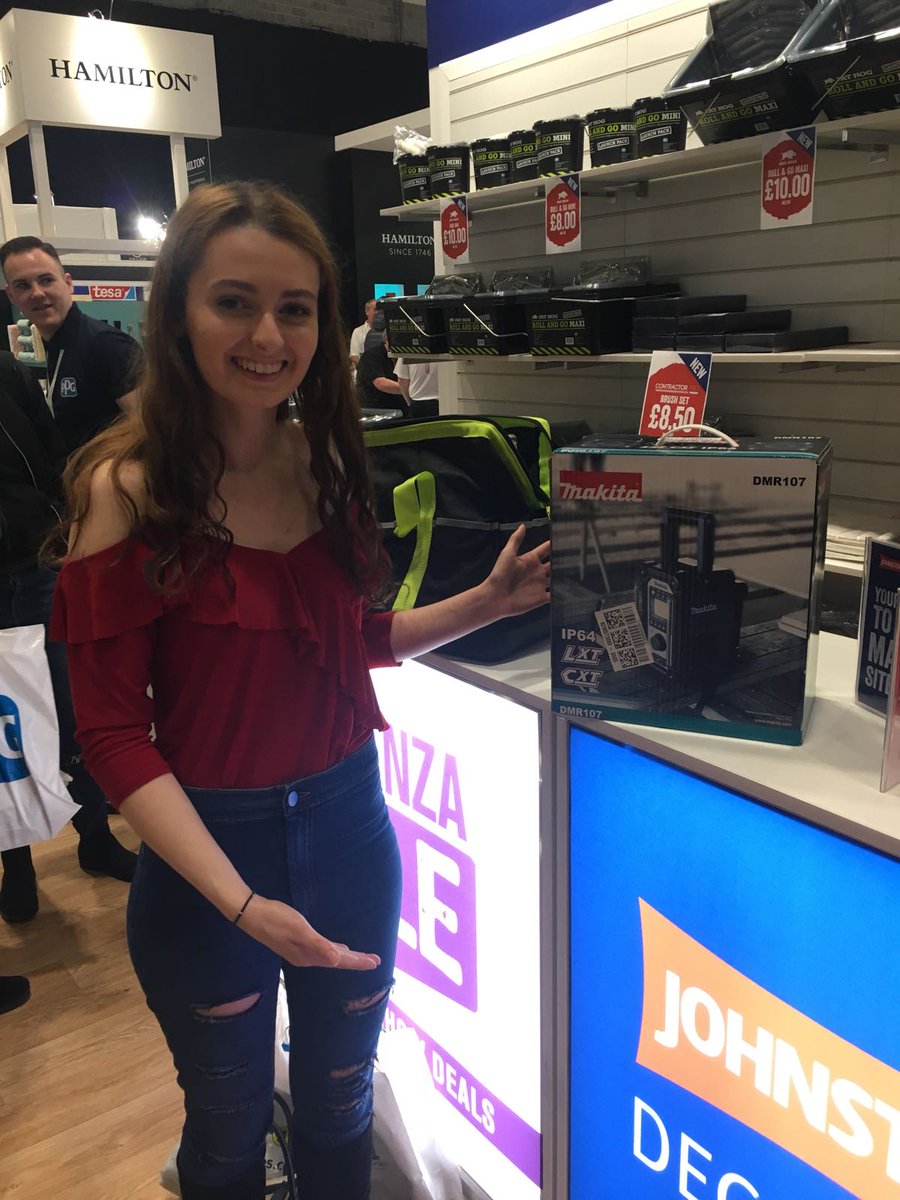 JohnstonesTrade's tweet photo. Congratulations to Lewis Smith and Ava Hamblin who both won a @MakitaUK site radio on our stand at the #PDShow2017 https://t.co/EsuR4DGtcE