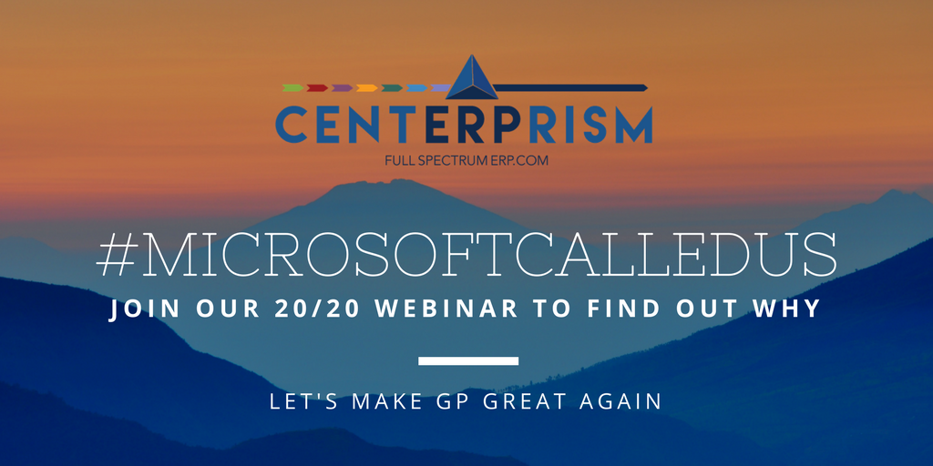 Centerprism's tweet photo. A Full Spectrum ERP solution to meet your business needs. Learn more by attending our 20 minute webinar on the 20 Reasons Why #MicrosoftCalledUs: https://t.co/6O4Bae2bjE https://t.co/mrs6IXUXbP