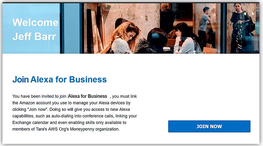 jeffbarr's tweet photo. Alexa for Business - Using Amazon Alexa’s Voice Enabled Devices for Workplaces- https://t.co/qB7UOmauFe #AWS #Alexa #reinvent https://t.co/oIBK8LrWIl