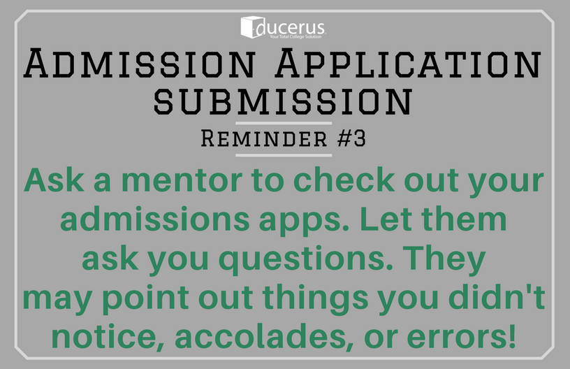 DucerusCarlsbad's tweet photo. Tip 3 for our #ClassOf2018 students applying for #College Admissions is an important one. A second (or 3rd or 4th!) set of eyes is always recommended before hitting submit! Questions about the process? We're here to help, reply with #AskDucerus so we can chat! #ThursdayThoughts https://t.co/1iuXdo63ig