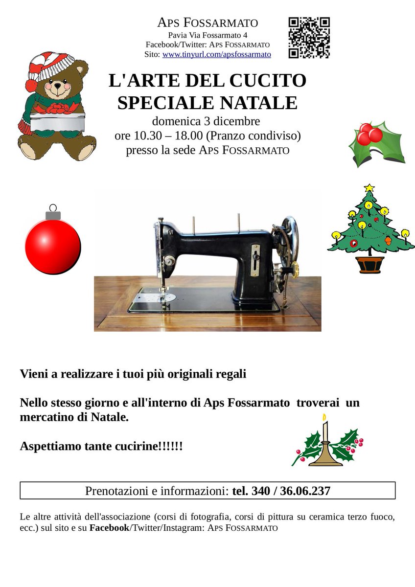 ApsFossarmato's tweet photo. L'arte del cucito - speciale Natale, ore 10-18     3 Dicembre 2017 

Le attività dell'Aps Fossarmato: APS Fossarmato https://t.co/NVXQyqhePn
