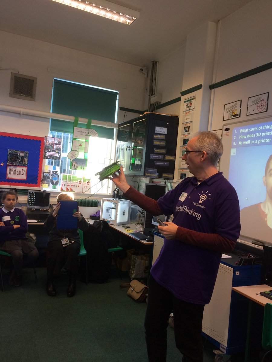 Alsheldon's tweet photo. @b3ndavi3s @slr112 @mauldethprimary @CAS_Manchester great day 3D printing at Mauldeth Road Primary School.  Thank you Carl. https://t.co/Np4kjmxILp