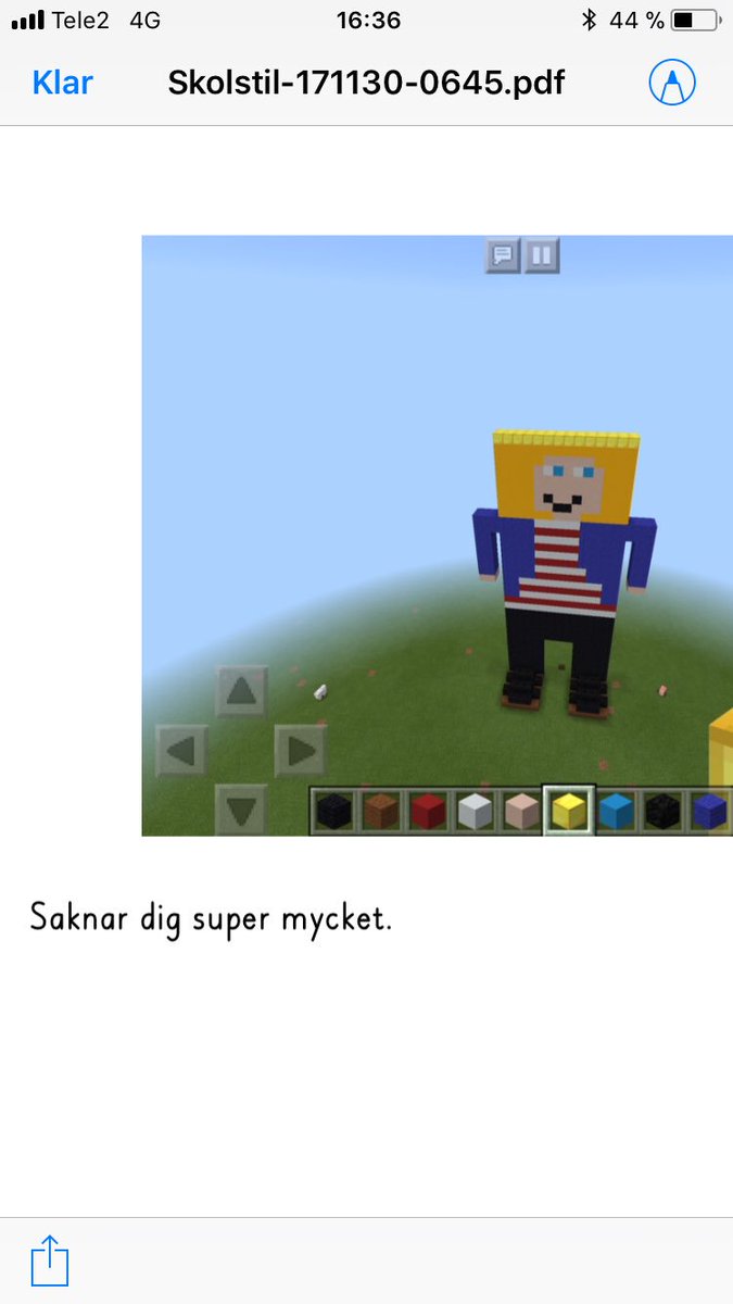 elidalisa's tweet photo. Tack @Runbacka för tiden mer er. Summer den tiden med en bild av mig själv programmerad i Minecraft, infogad i skolstil och mailade till mig av elev i årskurs 1 #ikt #solskol https://t.co/zoIrBCgHnI