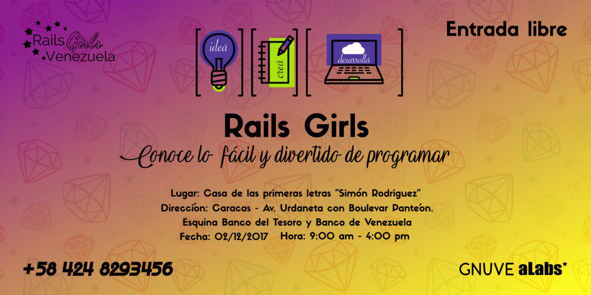 RailsGirlsVe's tweet photo. Una convocatoria para todas esas chicas que quiera aprender, no es necesario tener conocimientos en el área, reserva tu cupo aquí. solo para 20 personas. https://t.co/K9MSmrj9VA https://t.co/FjVaRiILad