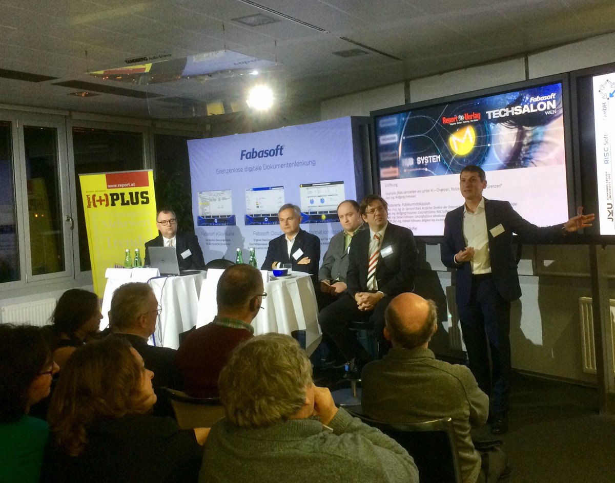 Fabasoft's tweet photo. Wolfgang Freiseisen,Geschäftsführer @RISC_Software, über die Entwicklungen der und in der #AI beim #FabasoftTechSalon https://t.co/AwyCXqRvDU