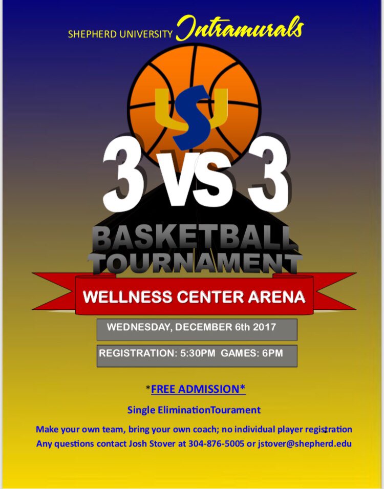 3v3 b-ball tournament Dec. 6th @ 6pm.  Registration @ 5:30pm #shepherdims #3v3tourney <a href="/Wellness_SU/">SU Wellness Center</a>