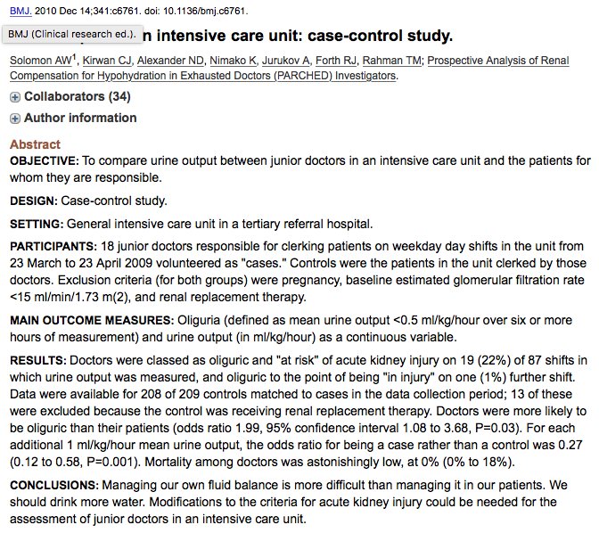 The PARCHED study: ICU residents more likely to be oliguric than their patients. I couldn't agree more. ncbi.nlm.nih.gov/pubmed/21156738