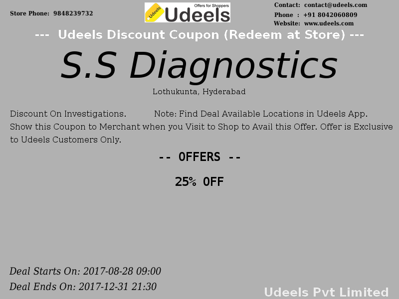 UdeelsHyderabad's tweet photo. 25% OFF | Discount on Investigations | #SSDiagnostics | #Health | #Lothukunta | #Hyderabad
https://t.co/IyjSuLNzYK https://t.co/BprhNOryOS