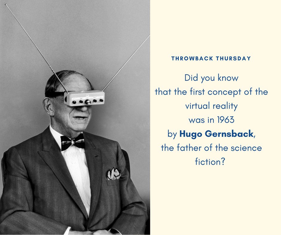 GeneeoSocial's tweet photo. In the photo you can see @hugo_gernsback wearing his invention – the teleyeglasses – a pocket size portable TV set weighed about 140 grams.
#ThrowbackThursday #TBT #VR https://t.co/HmXbq8ggaM