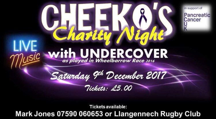 RFCLlangennech's tweet photo. **LIMITED TICKETS AVAILABLE** Not long to go until Cheeko’s next Charity Event at the Club. Come along and support the event! Live Music with Undercover and Clintos Meloniz. https://t.co/uifY1SCnrP