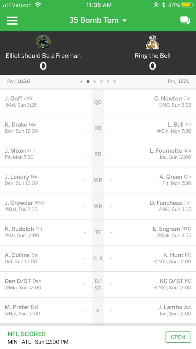 TavifaFFL's tweet photo. This week’s #MatchupOfTheWeek is between @ajbuck19 and @AlecCamarote. Winner gets the first seed so a lot is on the line for #ploffs in this one https://t.co/a7h6k097yM