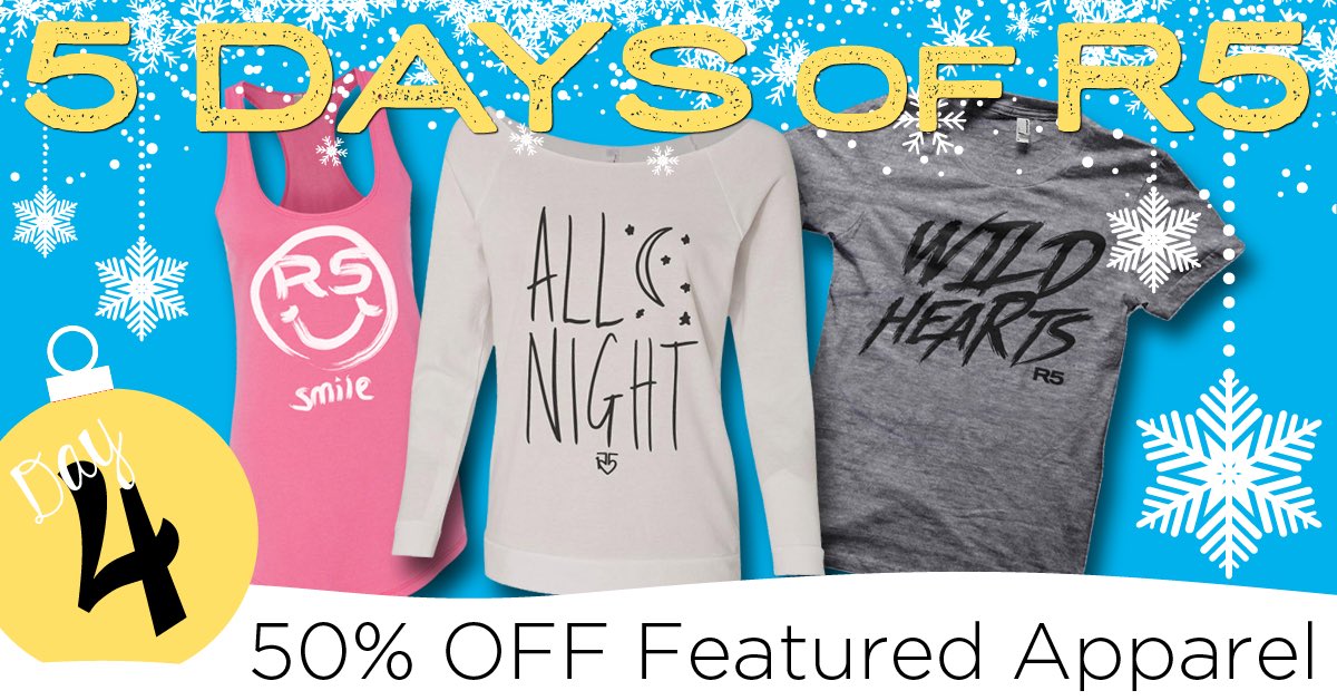 Ready5etROCK's tweet photo. We’re coming down to the wire! It’s day 4 of #5DaysOfR5, get 50% off featured apparel! Get yours now before it’s too late! https://t.co/BsnL3I8ttO https://t.co/ldMx3c84wU