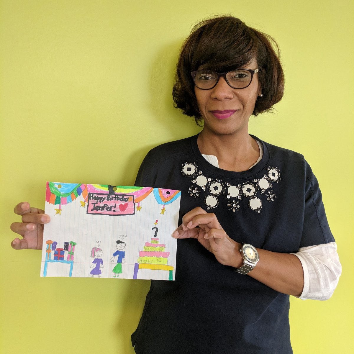 AchieveNowPhila's tweet photo. #tbt earlier this month one of our @chubbinsurance coaches, Jennifer got to celebrate her birthday with a beautiful card from her #achievenow student! #happybirthday https://t.co/09kVN3k6jF