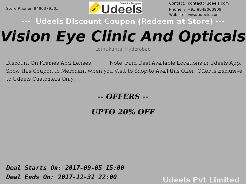 UdeelsHyderabad's tweet photo. UPTO 20% OFF | Discount on frames and lenses | #VisionEyeClinicAndOpticals | #Health | #Lothukunta | #Hyderabad
https://t.co/TbFjJB7b70 https://t.co/laWTo8WJKD