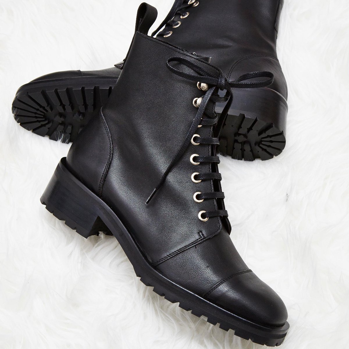 black leather lace ankle boots