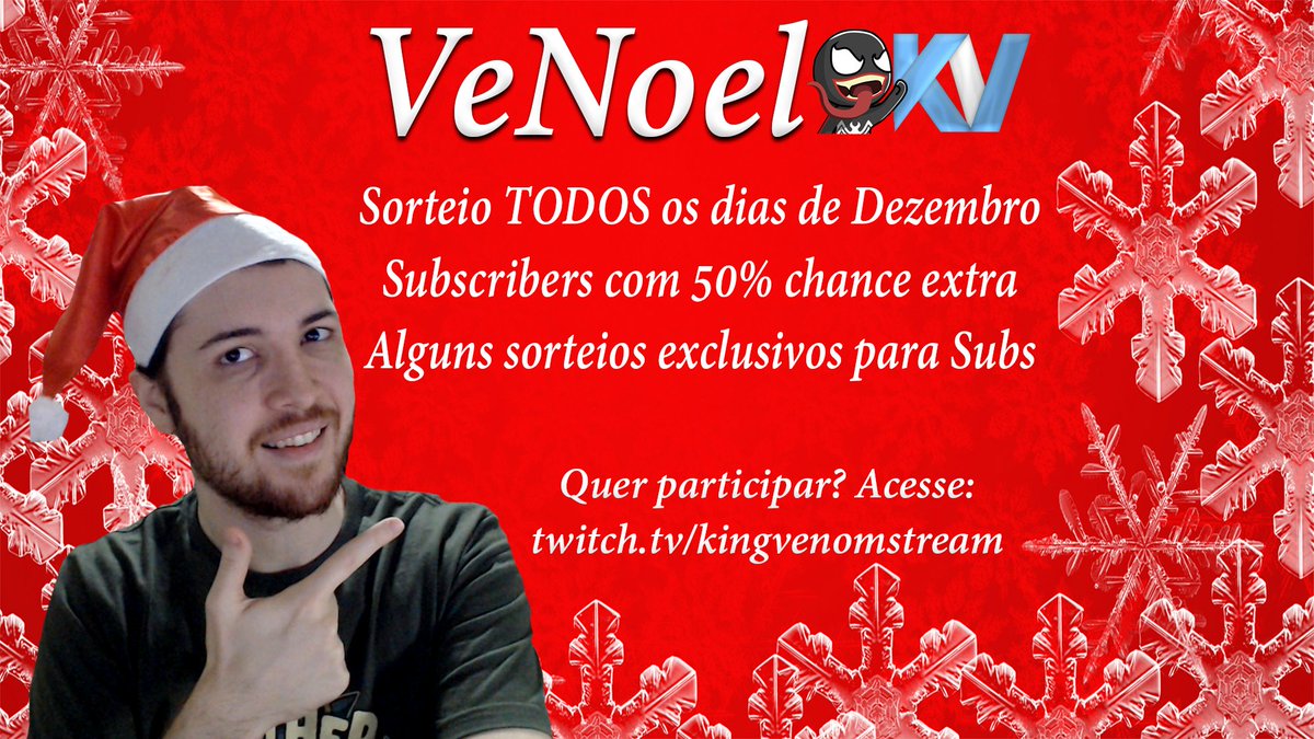 kingvenomofc's tweet photo. Ho Ho Ho! VeNoel chegando com seus presentes <3

2017 foi um ano incrível e eu quero retribuir um pouco do carinho e amor que recebi de todos ao longo do ano.

Durante Dezembro, TODOS OS DIAS teremos sorteio de jogos na stream! https://t.co/nWUfWykLIc