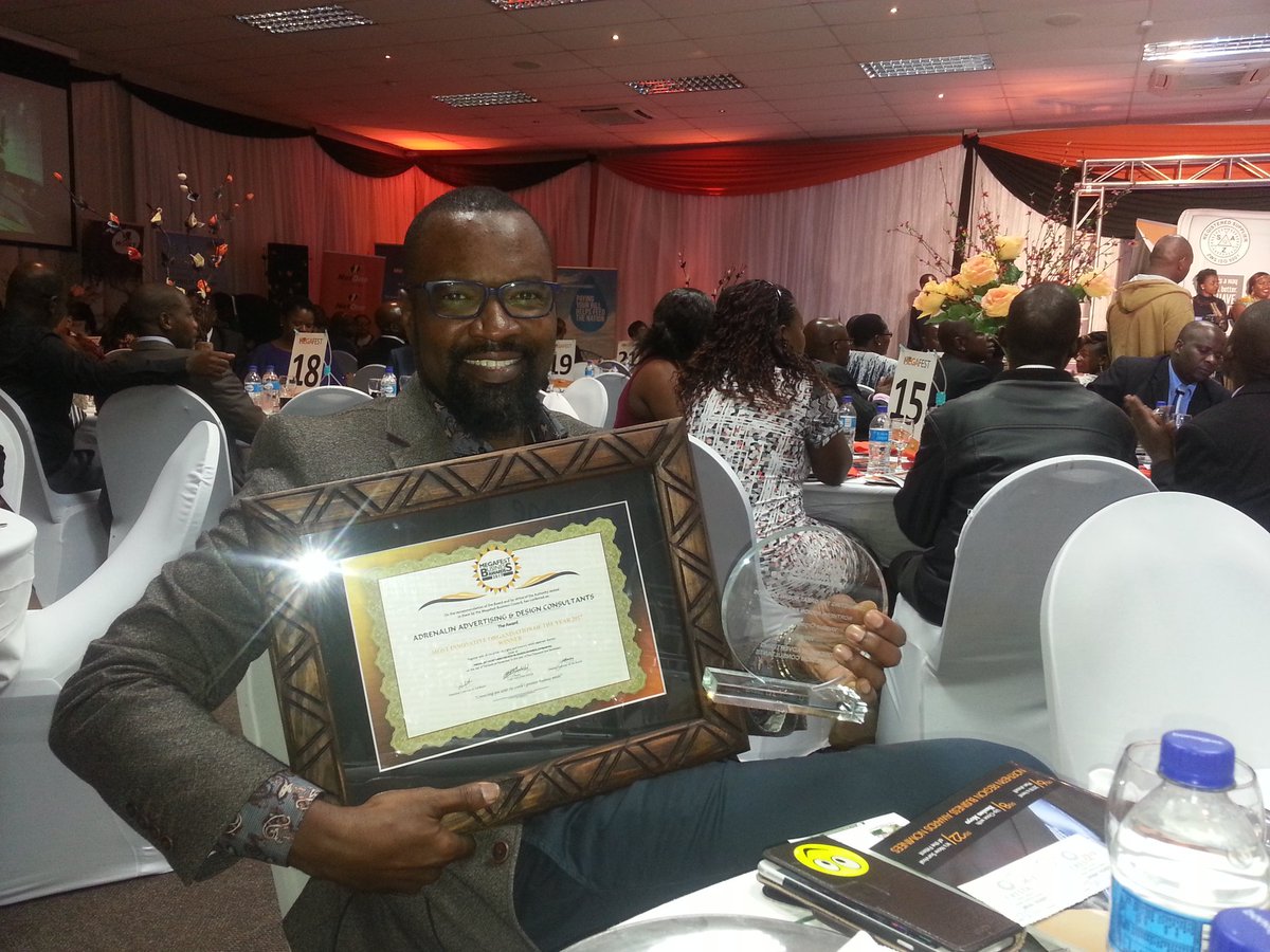 DiamondFMZim's tweet photo. Bester Zambuko from Adrenalin Advertising shows off the awards he received.
#MegaFest https://t.co/dshu8kvCr3