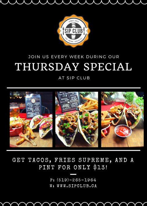 Come join the taco party! 
For reservations, please call 519-265-1964.