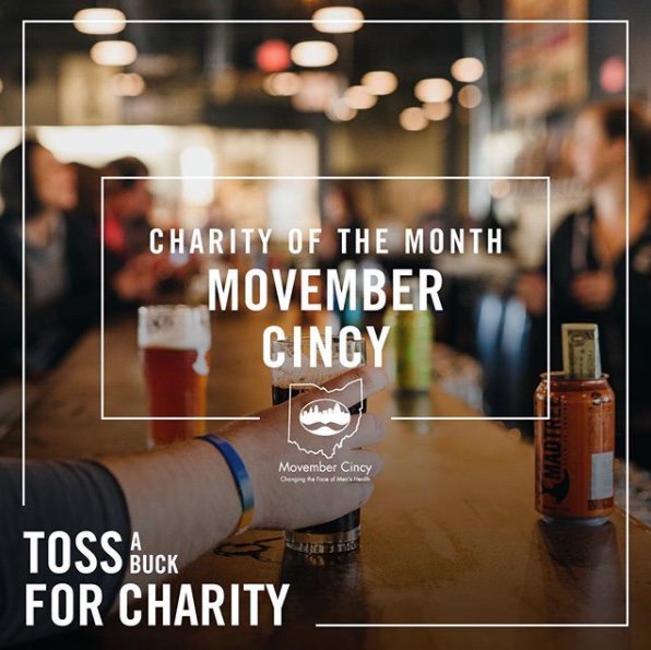 cincymo's tweet photo. Sadly, Movember 2017 is coing to a close. Today is the last day to toss a buck for @cincymo at @MadTreeBrewing! Get to the Tap Room and help us make a last push for our donation goal! #movember #ThirstyThursdays #menshealthmatters #cincybeer #charity #movembercincinnati #mustache https://t.co/s3vNuxteZH