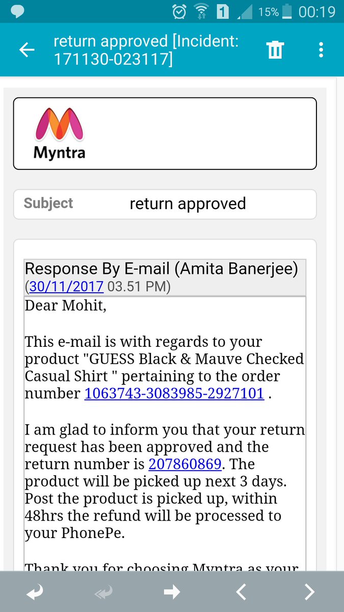 mohit0599's tweet image. Email on 30 Nov 17 - #ReturnRequest #Approved