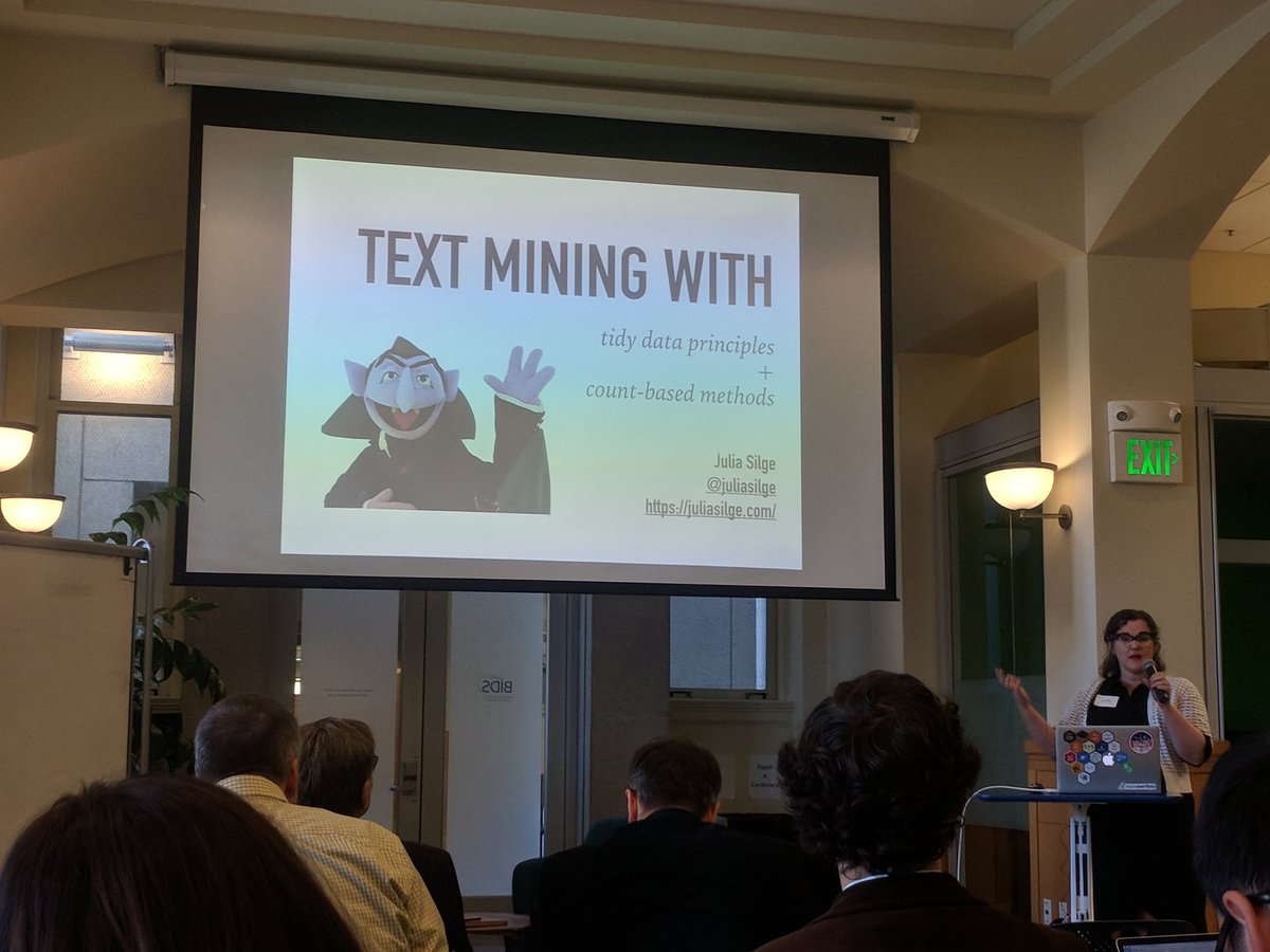 westbigdatahub's tweet image. Julia Silge from @StackOverflow - PhD in astrophysics - speaking about building effective #textdata tools: Count-based methods #R #textmining #TextXD17 • Online book: tidytextmining.com