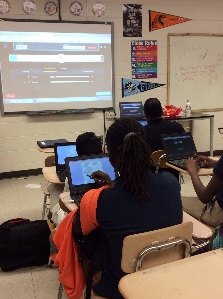 Students  in Ms.Cepedas working on #quizizz and #googleforms during math today #21stcenturylearning #studentcentered #middleschool #math #7thgrade #COOP #coteaching