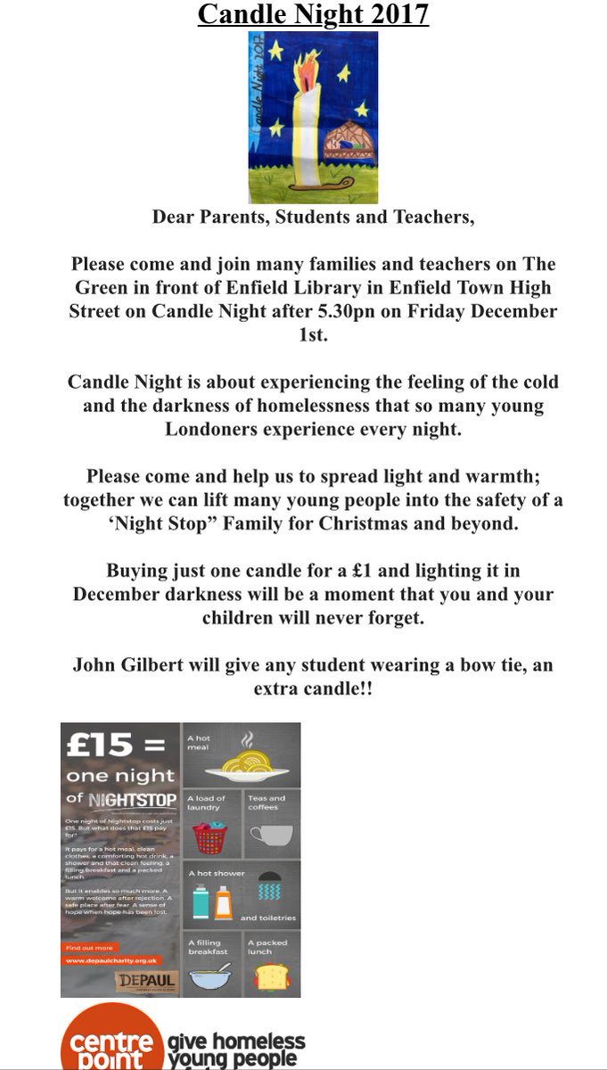 Candlenight2017's tweet photo. Candle Night 2017 - happening tomorrow Friday 1st December 2017 from 5:30pm on The Green outside Enfield Town library - please join hundreds of pupils, parents and teachers from schools in Enfield to support and raise awareness of homelessness. #bringingdarkintolight https://t.co/MIcdMzGLIZ