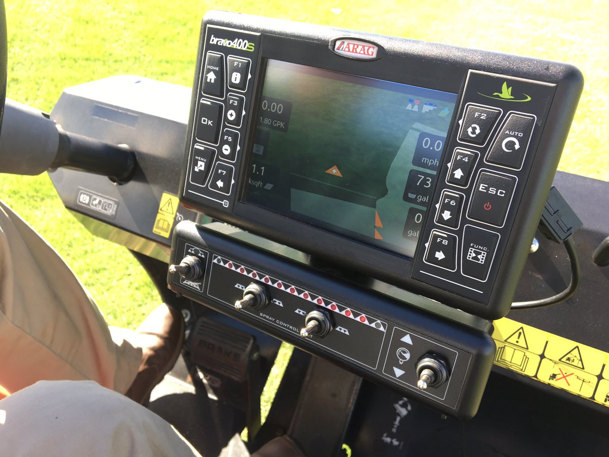 Checking out the interface on Frost Inc.'s GPS guided spray control technology. Thanks for the demo <a href="/Ken_Frost_Inc/">Ken Rost</a>! #GolfdomSummit